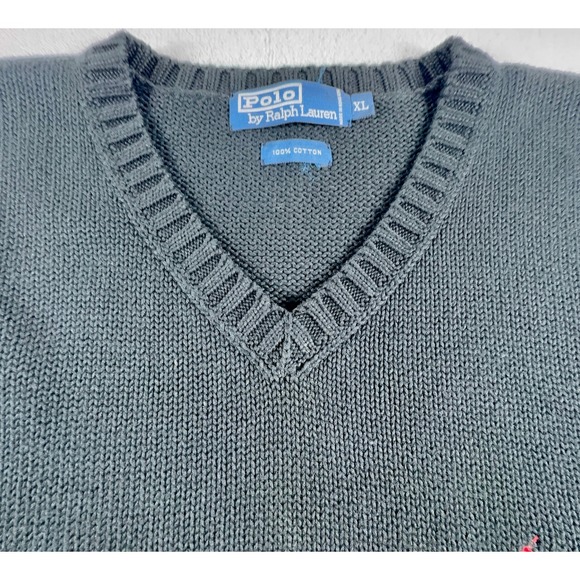 Vintage Polo Ralph Lauren Vest Men's XL Black Red Pony Knit Cotton Sweater VNeck - Picture 4 of 7